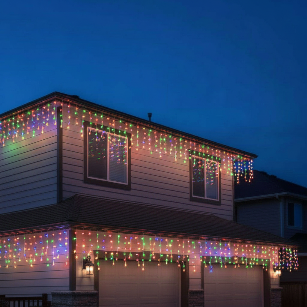 Sandsberg | LED Eiszapfen Lichterkette | Warmweiß/Kaltweiß Funkel-Effekt (90% Konstant, 10% Blitz) | 24V, Bis zu 9 Sets Erweiterbar