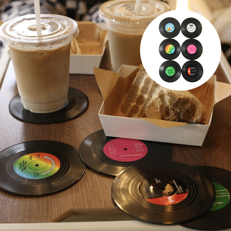 Vinyl-Schallplatten-Untersetzer mit retro Schallplattenspieler-Halter