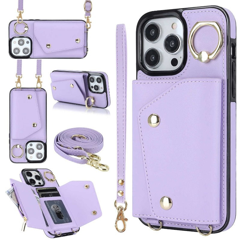Leder-Telefon-Kasten mit Halter Lanyard Wallet Crossbody für iPhone