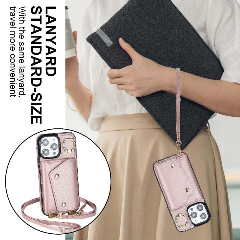 Leder-Telefon-Kasten mit Halter Lanyard Wallet Crossbody für iPhone