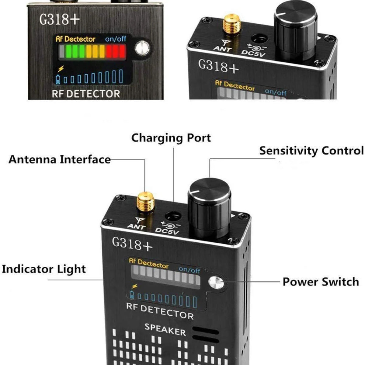 Spy Detector | RF Abhörgerät, Versteckte Kamera & GPS Tracker Finder mit Laserlinse - Anti-Spionage Signal Schutz