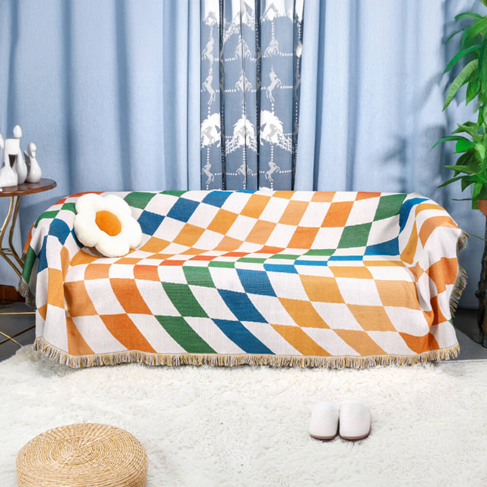 Farbblock-Checkermuster multifunktionale Sofa-Decke anti-Kratzer Couchbezug