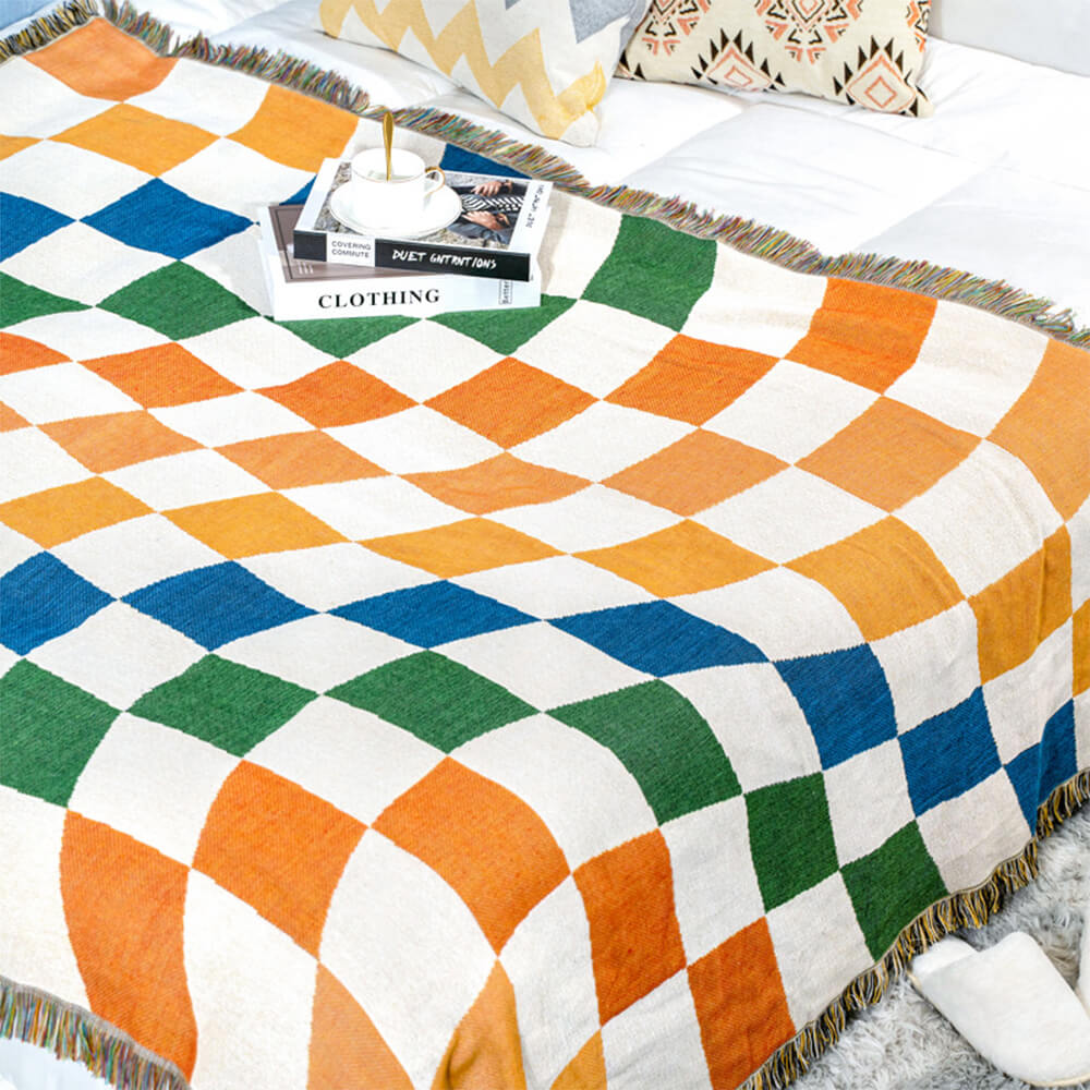 Farbblock-Checkermuster multifunktionale Sofa-Decke anti-Kratzer Couchbezug