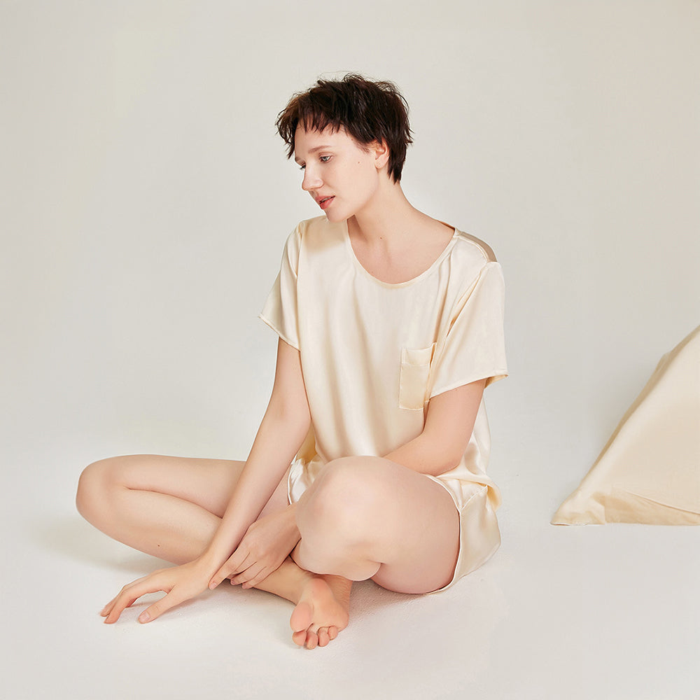 Damen Haustierhaarebeständige Waschbare Eissilk-Pyjama-Set