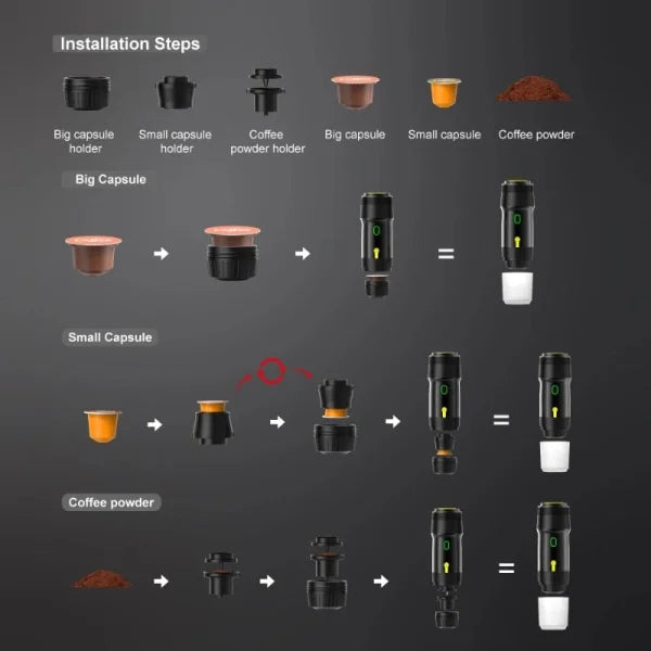 Kabellose Espresso-Kaffeemaschine Tragbare 3 in 1 Kaffeemaschine mit Kapsel und Pulver