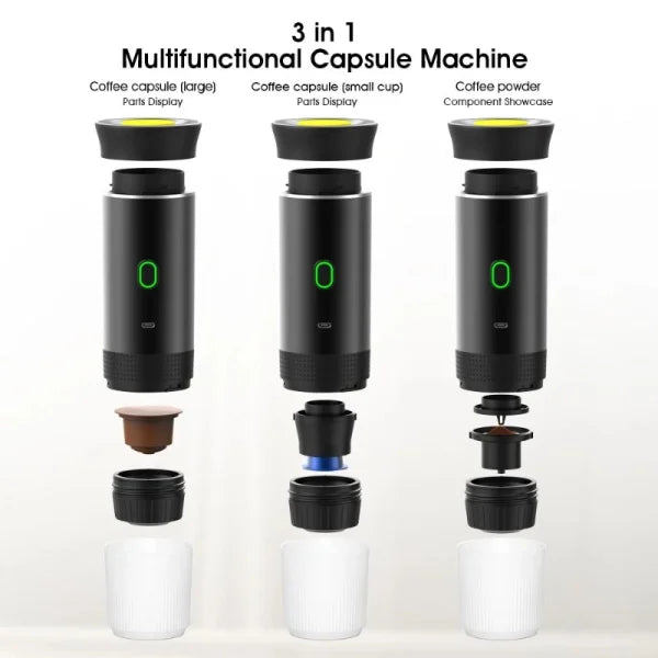 Kabellose Espresso-Kaffeemaschine Tragbare 3 in 1 Kaffeemaschine mit Kapsel und Pulver