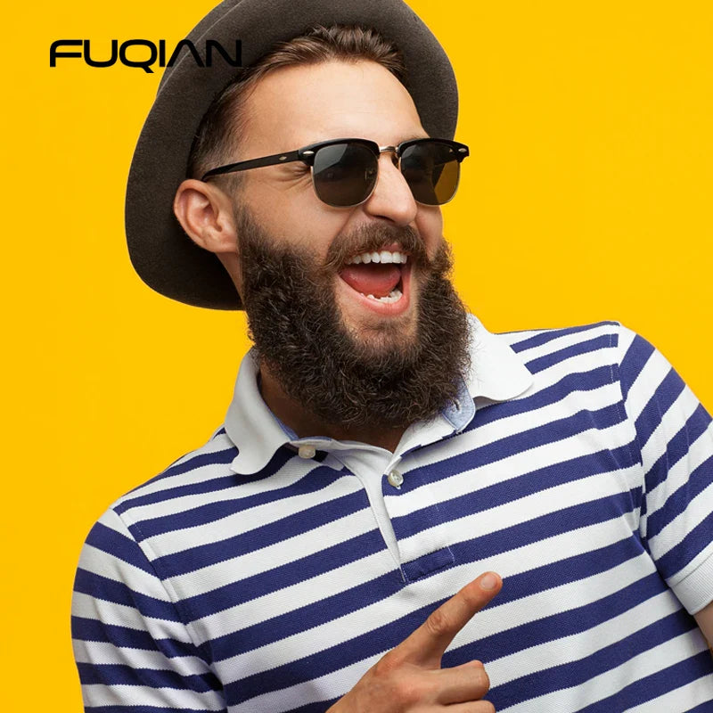 Sandsberg | Halbrahmen Polarisierte Sonnenbrille Retro Nieten Design Schwarze Anti-Blendung Brille für Herren & Damen
