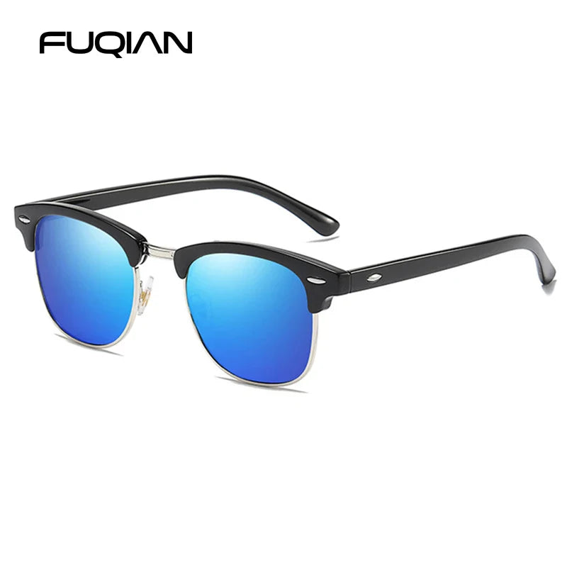 Sandsberg | Halbrahmen Polarisierte Sonnenbrille Retro Nieten Design Schwarze Anti-Blendung Brille für Herren & Damen