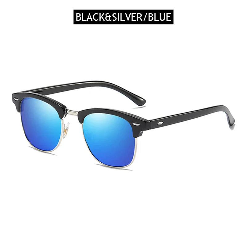 Sandsberg | Halbrahmen Polarisierte Sonnenbrille Retro Nieten Design Schwarze Anti-Blendung Brille für Herren & Damen
