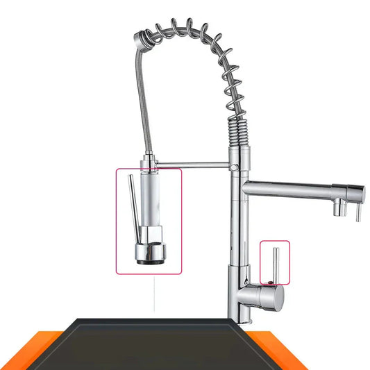 Ausziehbare Wasserhahn mit Doppeltem Auslauf – Flexibler Wasserhahn für Spülbecken, Hochdruck, Schwenkbar, Ideal für Moderne Küchen, Einfache Installation