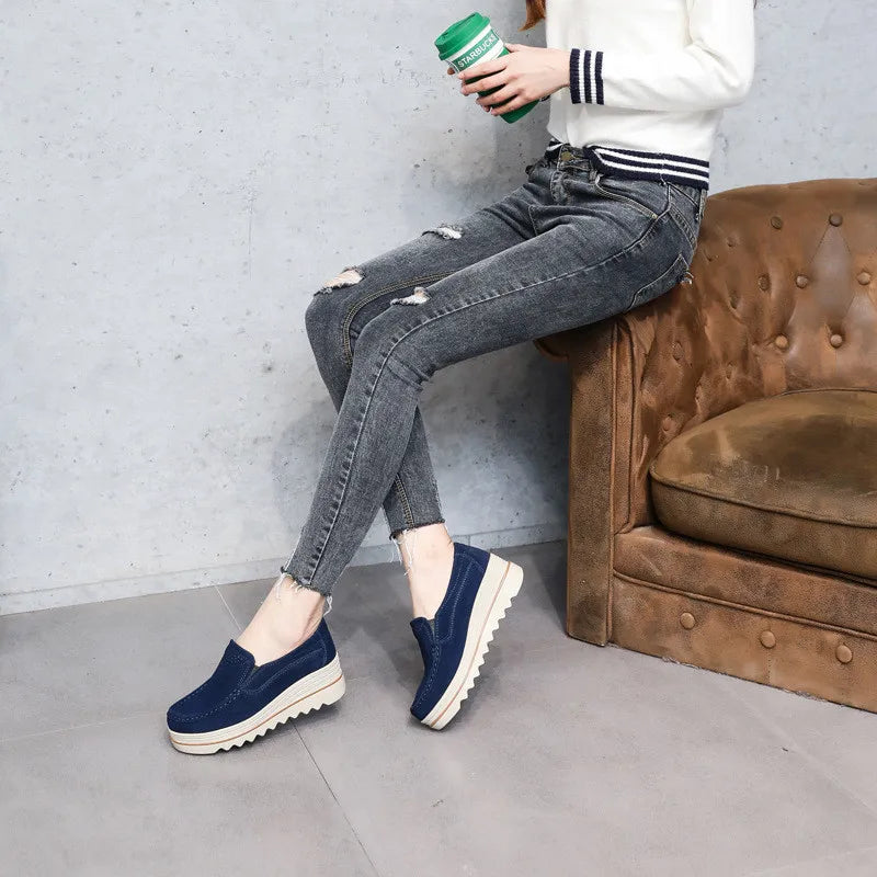 Frühling Frauen Flache Schuhe Plattform Sneaker Slip-On Flats Leder Wildleder Damen Slipper Freizeit Slipper