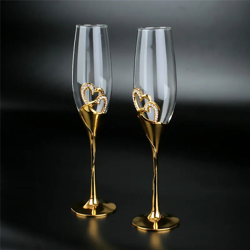 200 ml Kristall Champagnergläser Paar Hochzeitsgeschenk Partygläser Kristallgläser Barzubehör Weingläser Set mit goldenem Stiel