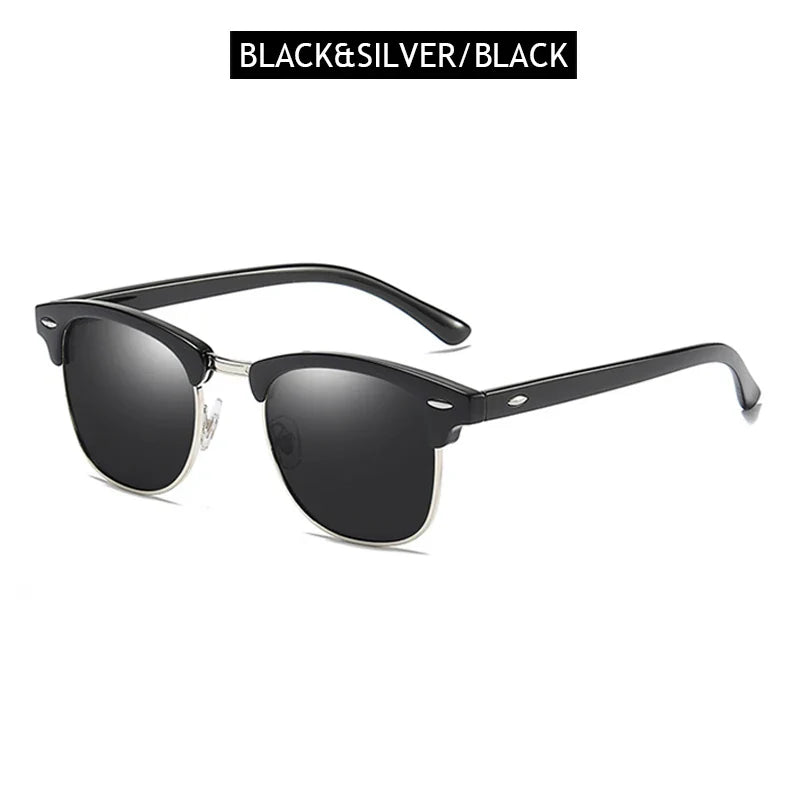 Sandsberg | Halbrahmen Polarisierte Sonnenbrille Retro Nieten Design Schwarze Anti-Blendung Brille für Herren & Damen