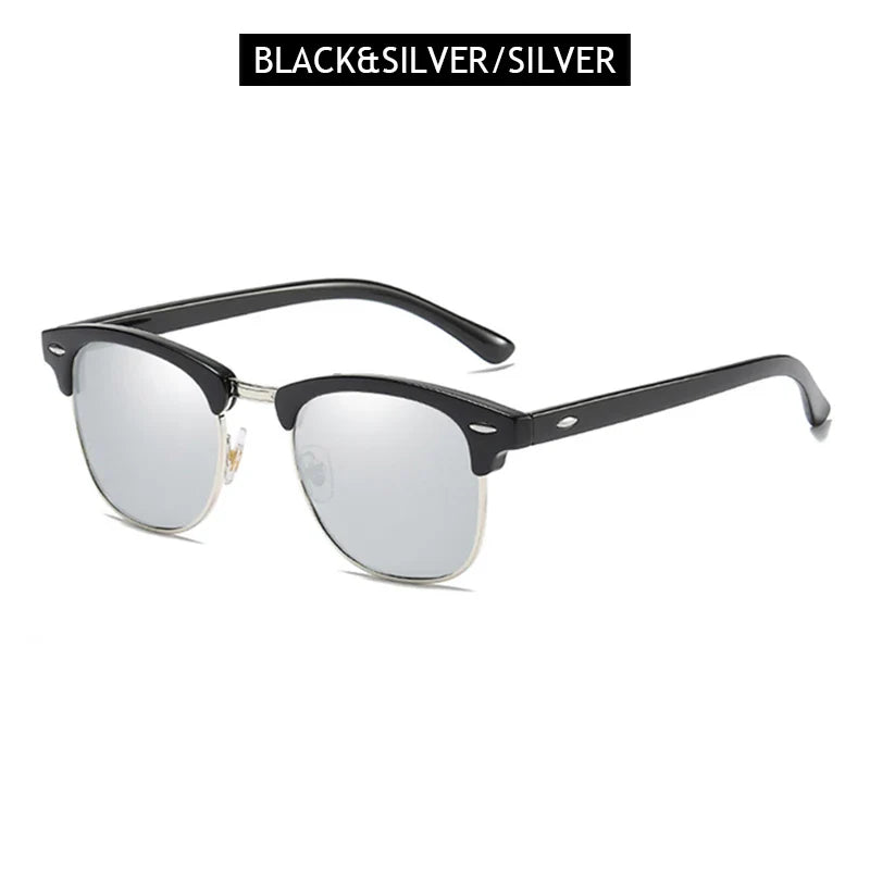 Sandsberg | Halbrahmen Polarisierte Sonnenbrille Retro Nieten Design Schwarze Anti-Blendung Brille für Herren & Damen