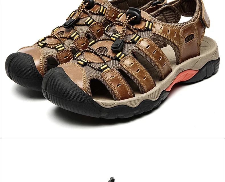 Sommer Herren Outdoor Sandalen Strand Schuhe Echtes Leder Trekking Wandern