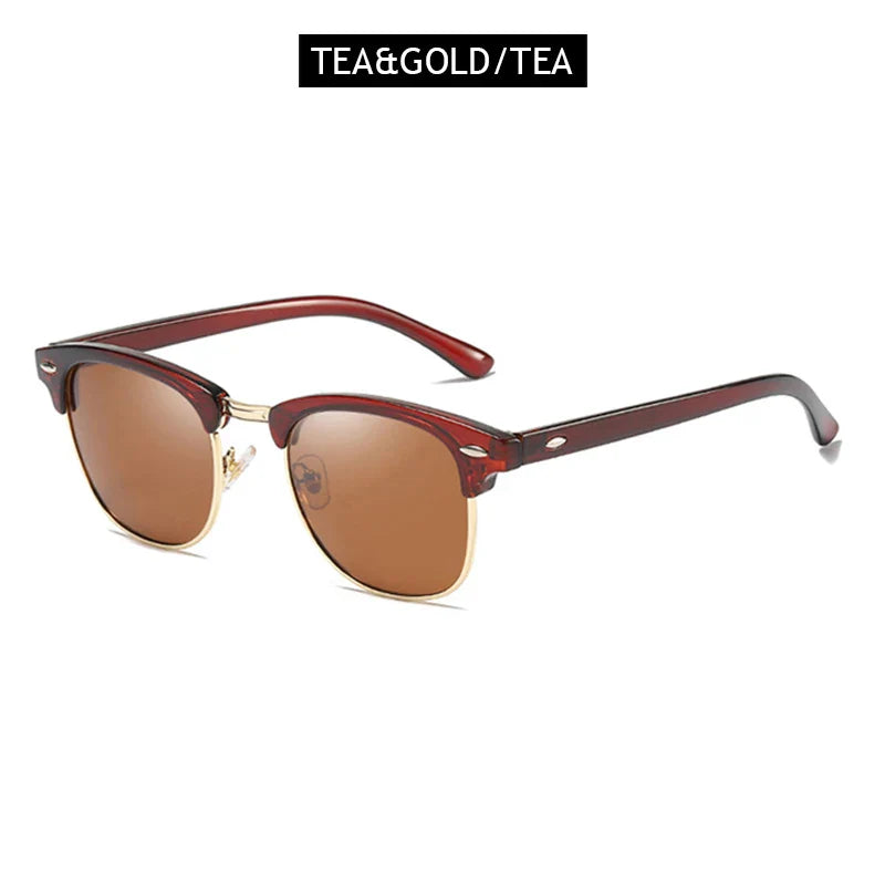 Sandsberg | Halbrahmen Polarisierte Sonnenbrille Retro Nieten Design Schwarze Anti-Blendung Brille für Herren & Damen