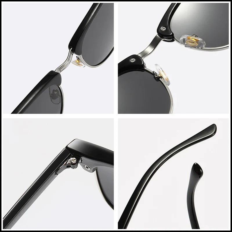 Sandsberg | Halbrahmen Polarisierte Sonnenbrille Retro Nieten Design Schwarze Anti-Blendung Brille für Herren & Damen