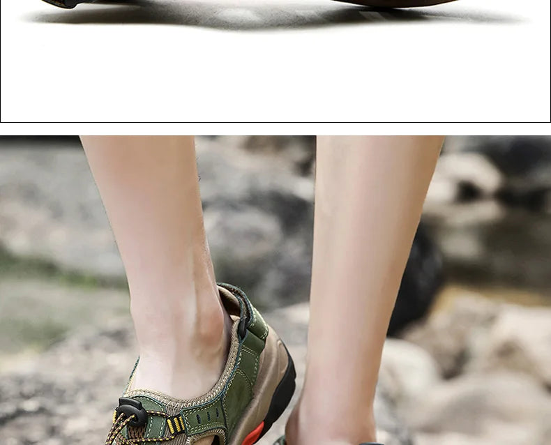 Sommer Herren Outdoor Sandalen Strand Schuhe Echtes Leder Trekking Wandern