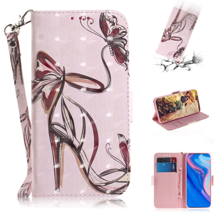 Sandsberg | 3D Buntes Zeichnen Schmetterling Hochhackige Schuhe Muster Horizontal Umklappen Lederhülle für Huawei P Smart Z / Y9 Prime 2019 / nova 5i, mit Halter & Kartenfächern & Geldbörse
