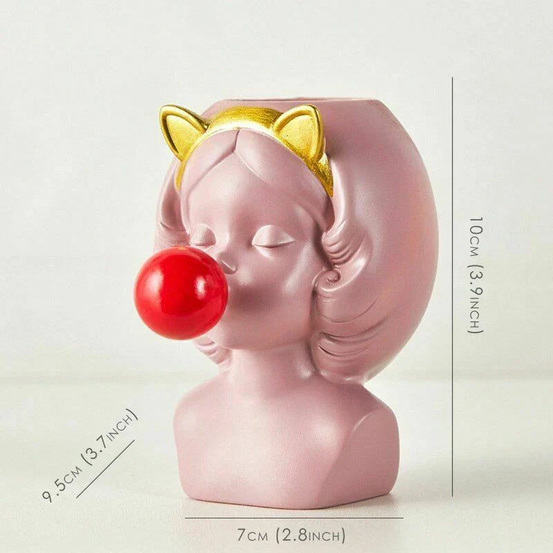 Süße Bubblegum Mädchen Keramik Gesicht Vase