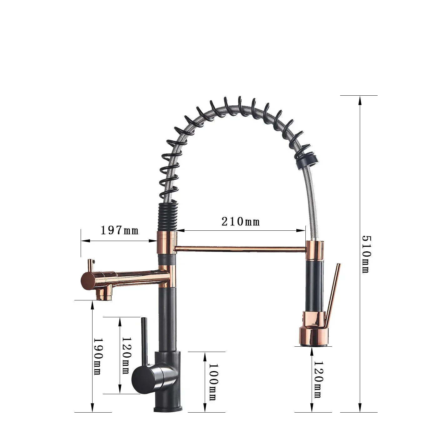 StreamFlex - Luxuriöse Ausziehbare Küchenarmatur in Schwarz und Roségold