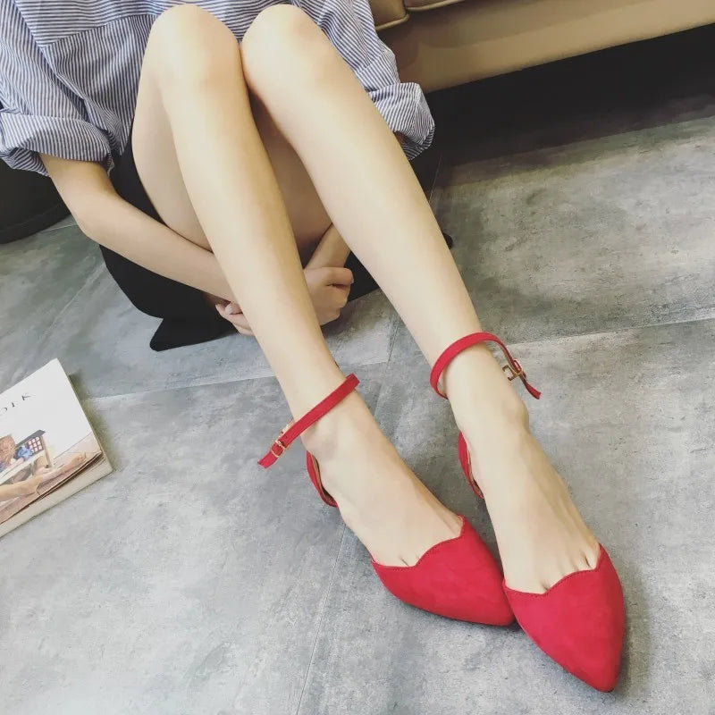 Frauen Schnalle Riemen Niedrig Absätze Pumps Spitz Zehe Flock D'Orsay Absätze Schuhe Einzelschuh Blau