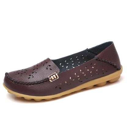Faltbare Ballerina-Einlegesohlen Echter Leder Loafers Frauen Mokassins Sommer Blumen Rundzehen Rutschige Casual Schuhe