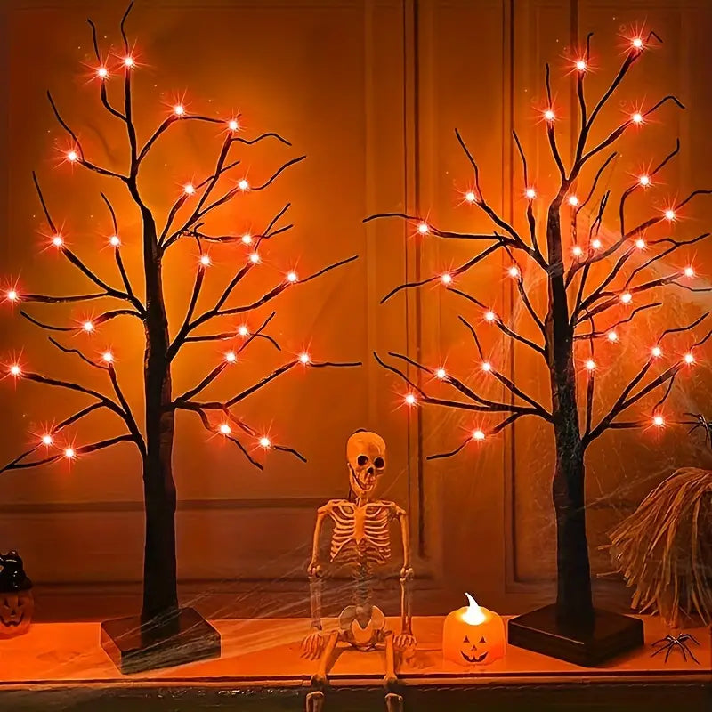 Sandsberg LED Halloween Birkenbaum | Stimmungslicht | Leuchtende Deko in Orange & Lila