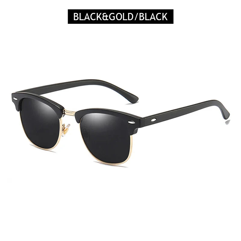 Sandsberg | Halbrahmen Polarisierte Sonnenbrille Retro Nieten Design Schwarze Anti-Blendung Brille für Herren & Damen