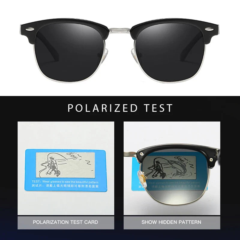 Sandsberg | Halbrahmen Polarisierte Sonnenbrille Retro Nieten Design Schwarze Anti-Blendung Brille für Herren & Damen