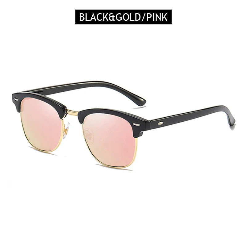 Sandsberg | Halbrahmen Polarisierte Sonnenbrille Retro Nieten Design Schwarze Anti-Blendung Brille für Herren & Damen