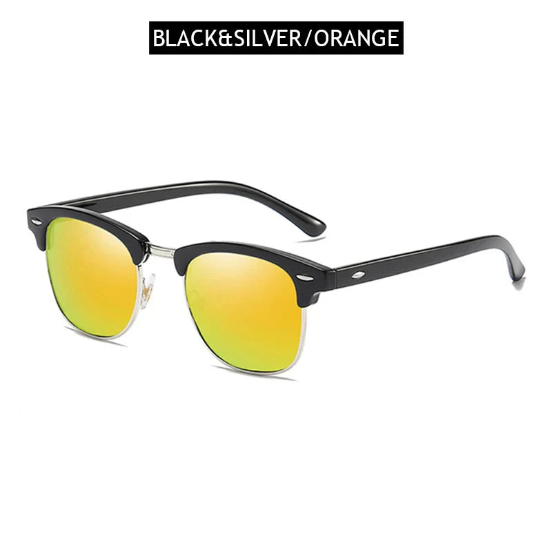 Sandsberg | Halbrahmen Polarisierte Sonnenbrille Retro Nieten Design Schwarze Anti-Blendung Brille für Herren & Damen