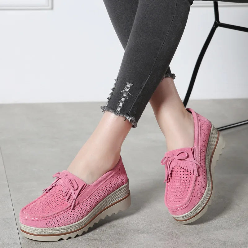 Frühling Frauen Flache Schuhe Plattform Sneaker Slip-On Flats Leder Wildleder Damen Slipper Freizeit Slipper