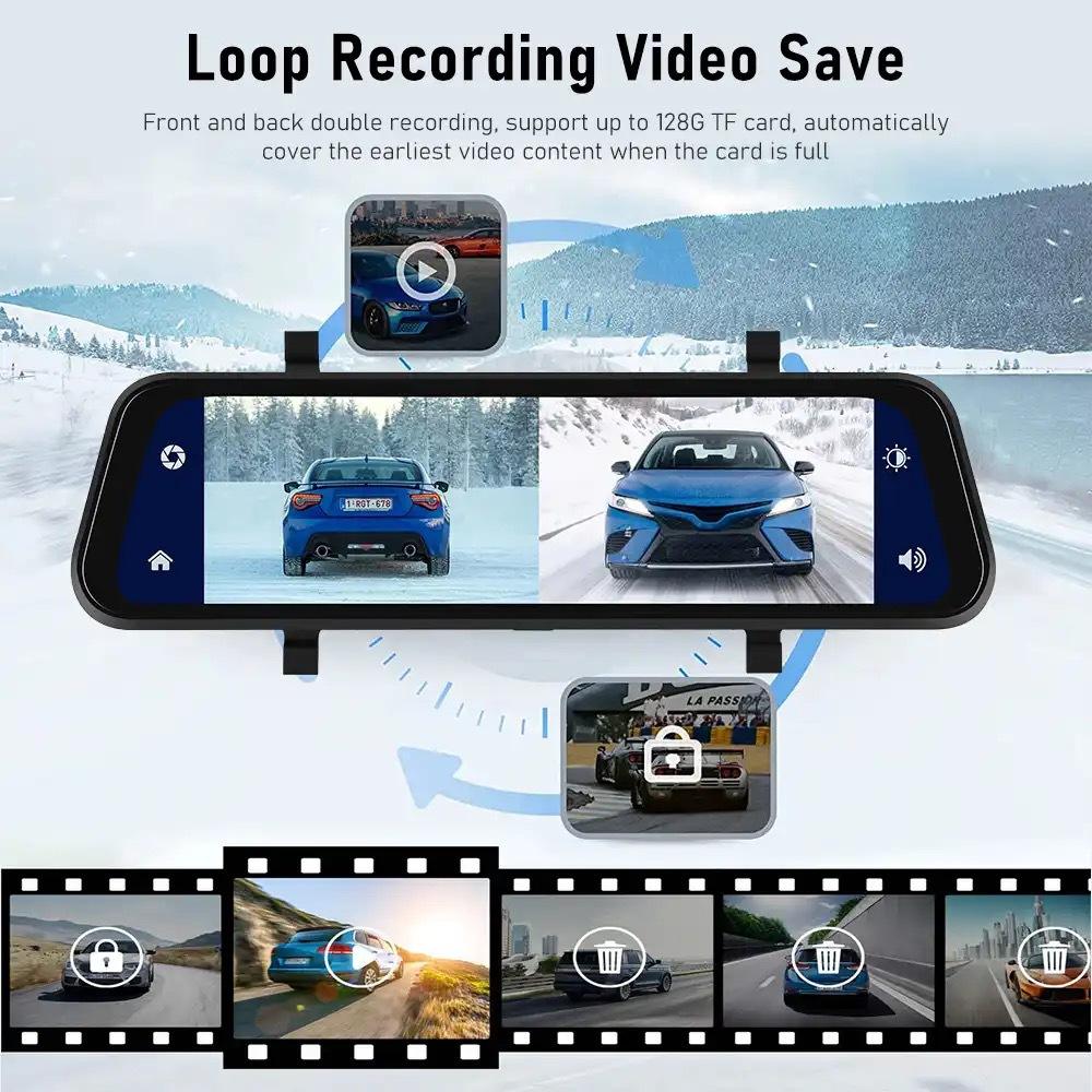 Sandsberg | VisionMirror Pro – Ultra HD Spiegel Dash Cam mit kabellosem CarPlay & Android Auto