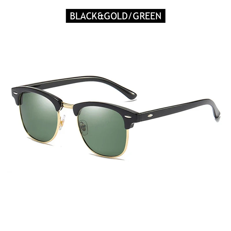 Sandsberg | Halbrahmen Polarisierte Sonnenbrille Retro Nieten Design Schwarze Anti-Blendung Brille für Herren & Damen
