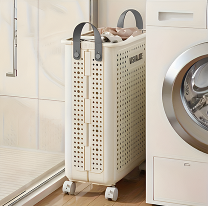 Sandsberg | FoldaRoll Faltbarer Wäschekorb mit Rädern – Platzsparender Wäschebehälter für die Haushaltsorganisation