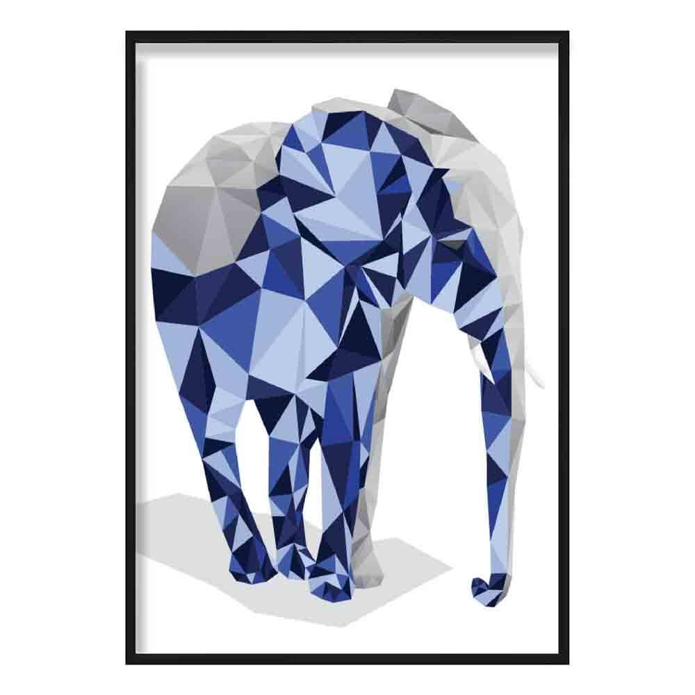 Geometrisches Poly Navy Blau und Grau Elefantenposter