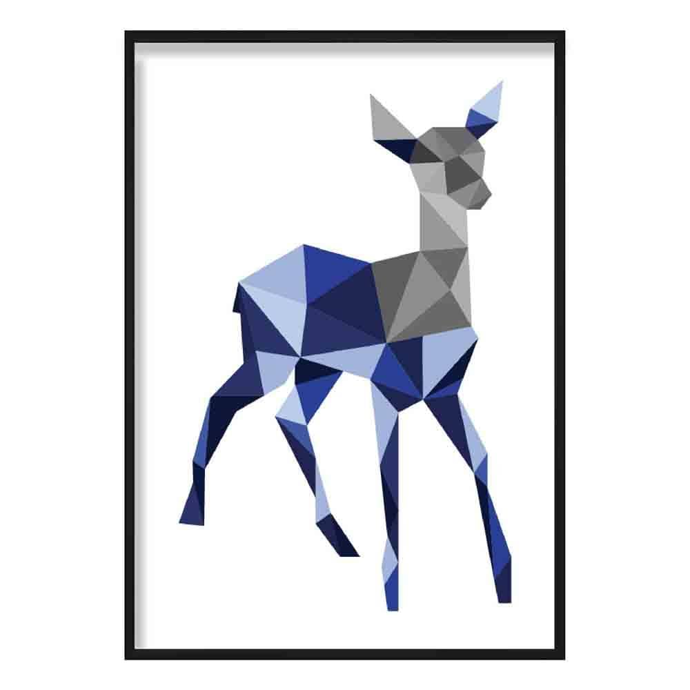 Geometrischer Poly Navy Blau und Grau Junger Hirsch Poster