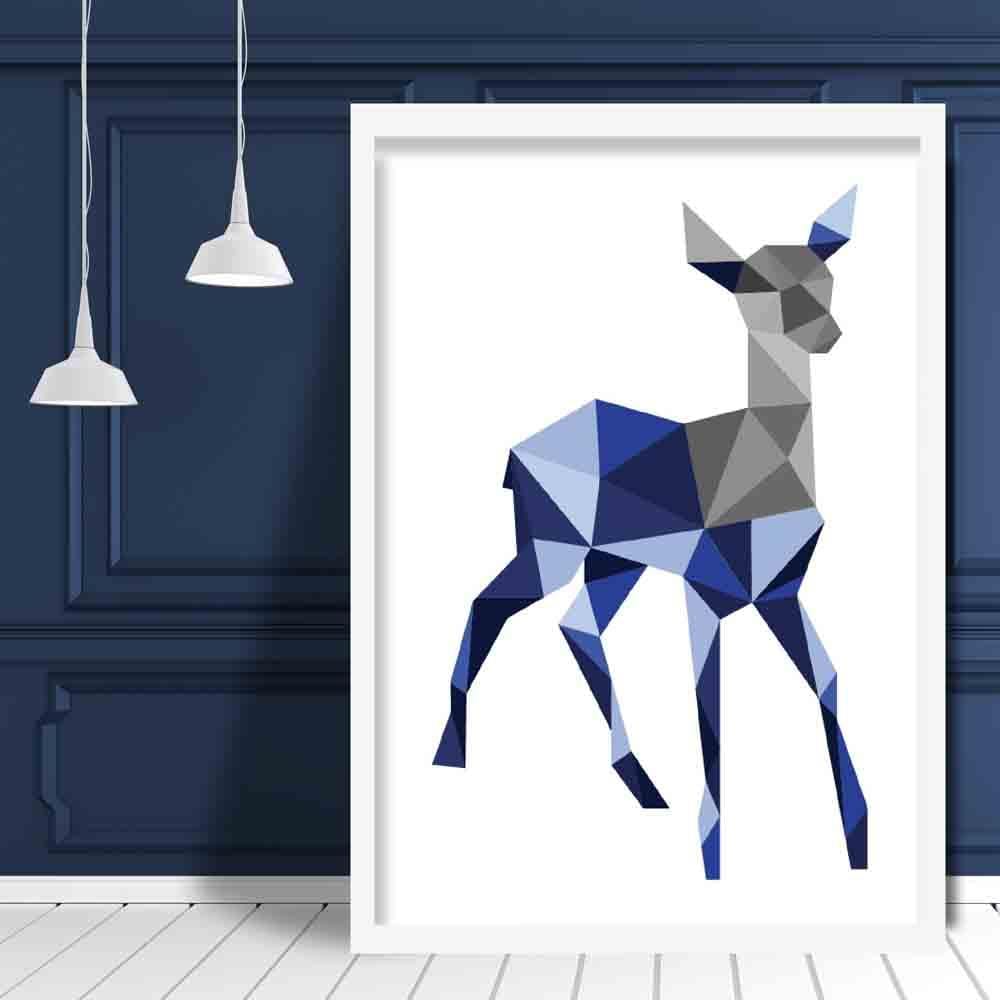 Geometrischer Poly Navy Blau und Grau Junger Hirsch Poster