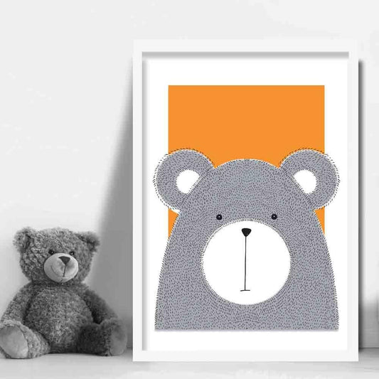 Bären Skizze Stil Kinderzimmer Orange Kunstdruck