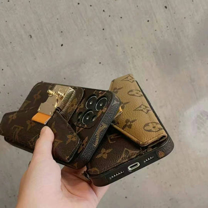 Sandsberg | Luxuriöse Marken-Leder Geldbörse iPhone Hülle mit und Umhängeband