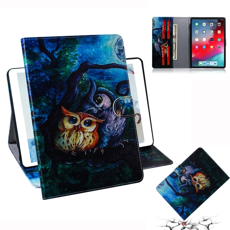 Sandsberg | Oil Owl Muster Horizontal Flip Lederhülle für iPad Pro 11 Zoll (2018), mit Halter & Kartenfach & Geldbörse