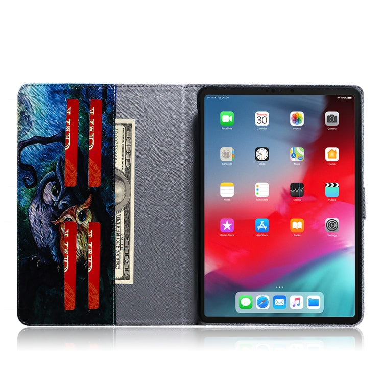 Sandsberg | Oil Owl Muster Horizontal Flip Lederhülle für iPad Pro 11 Zoll (2018), mit Halter & Kartenfach & Geldbörse