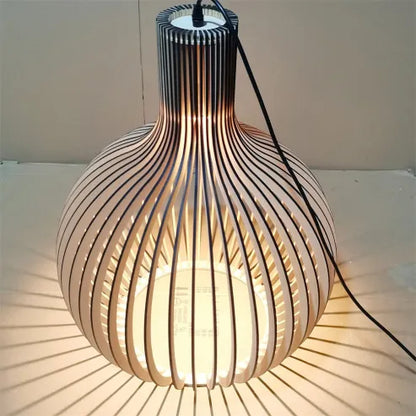 Nordic wooden birdcage lamp, Japanese creative hanging wooden lamp