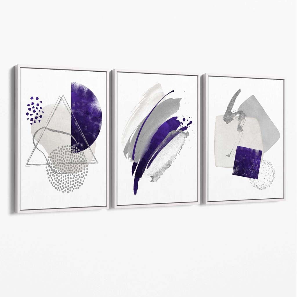 Set aus 3 abstrakten lila silber grau Aquarellformen Leinwand
