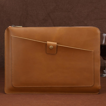 Universelle Echtleder Business Reißverschluss Laptop Tablet Tasche für 12 Zoll und kleiner (Gelb)