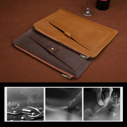 Universelle Echtleder Business Reißverschluss Laptop Tablet Tasche für 12 Zoll und kleiner (Gelb)