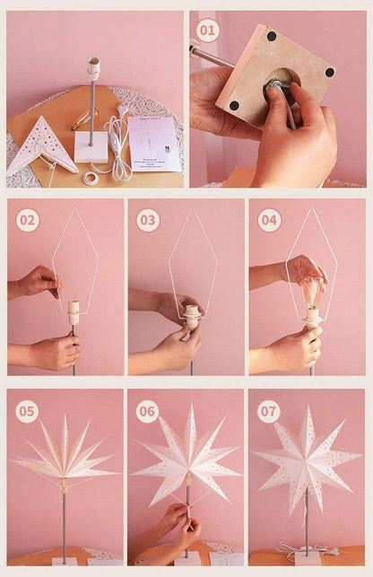 Sandsberg | StellarGlow | Strahlende LED-Stern-Tischlampe – Holzfuß Umgebungslicht für Schlafzimmer & Wohnzimmer Dekor