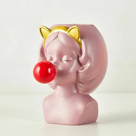 Niedliche Kaugummi-Mädchen-Keramik-Gesichtsvase