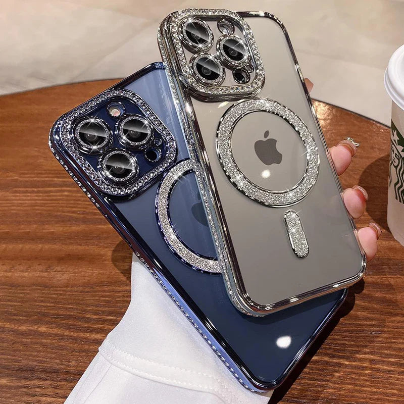 Luxus Kristall Diamant Klar Hülle Für iPhone 15 11 12 13 14 Pro Max Plus Bling Funkelnd Magsafe Magnetisch Kabelloses Ladecover